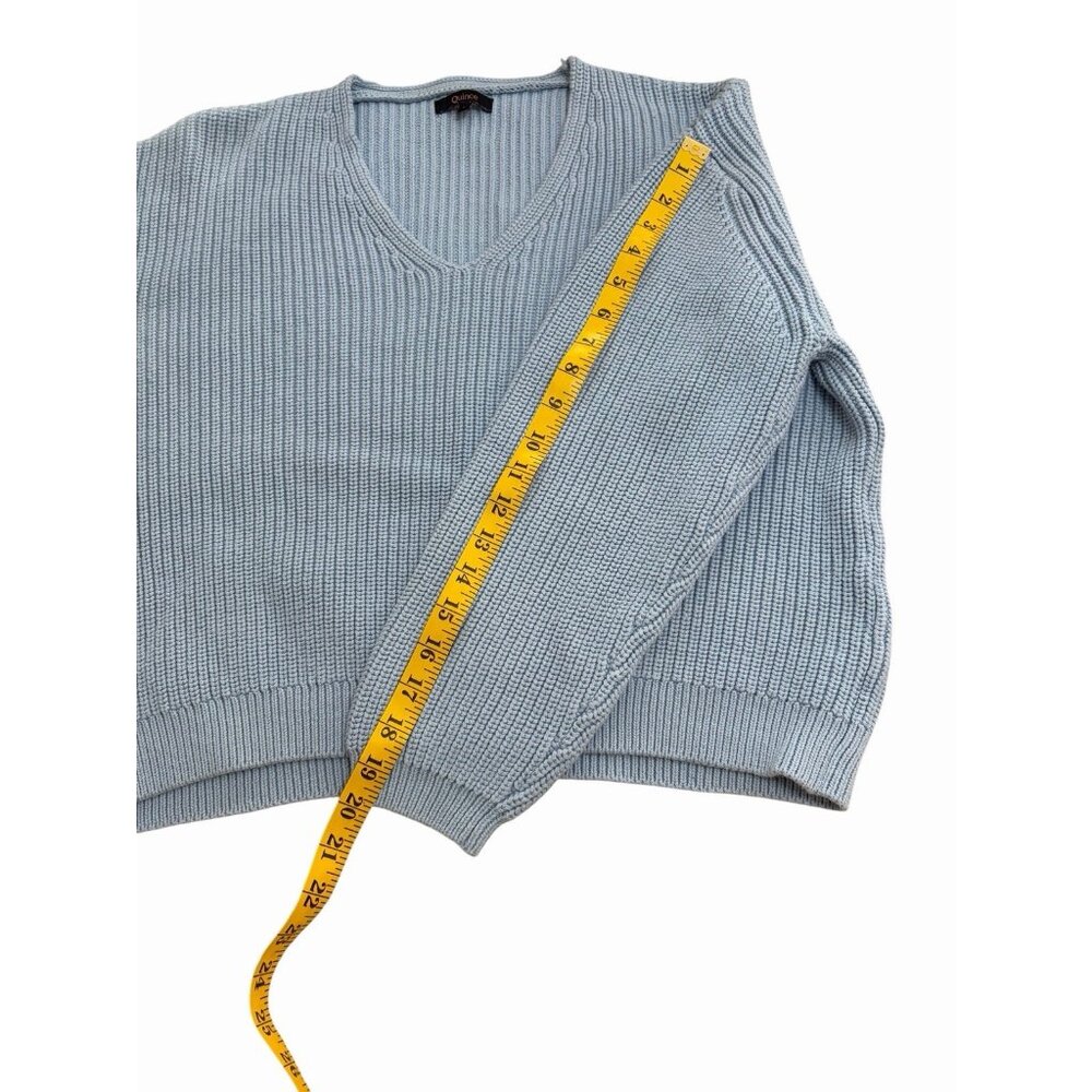 Quince Womens 100% Organic Cotton Fisherman V-Neck Sweater Sz L Sky Blue Classic - Picture 5 of 7